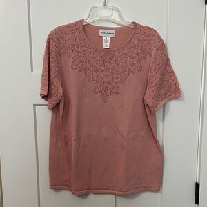 Alfred Dunner Pink Lace Short Sleeve Sweater